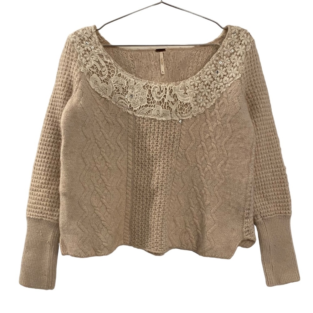 Free People Wool Blend Off The Shoulder Lace Sequin Sweater
